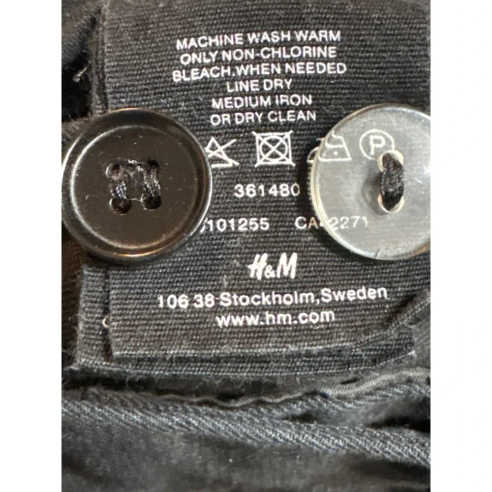 H&M Black Linen Blend Straight Leg Trousers Pants Womens Size 6